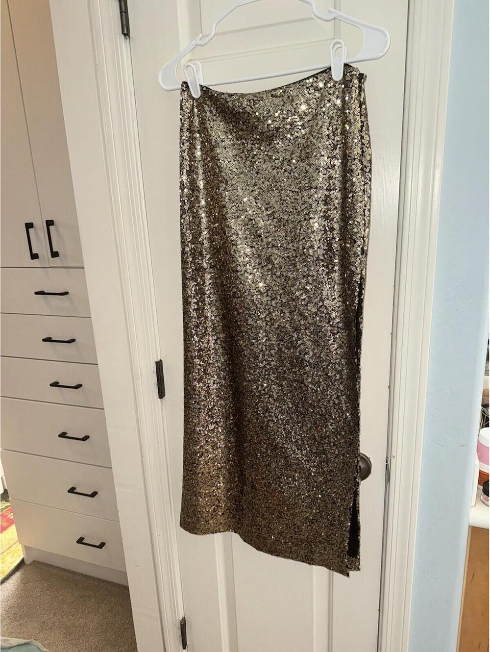 Reformation Sweeney Gold Sequin Maxi Pencil Skirt SIZE SMALL